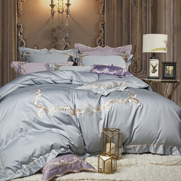 New 100 Egyptian Cotton White Gray Purple Luxury Bedding Sets