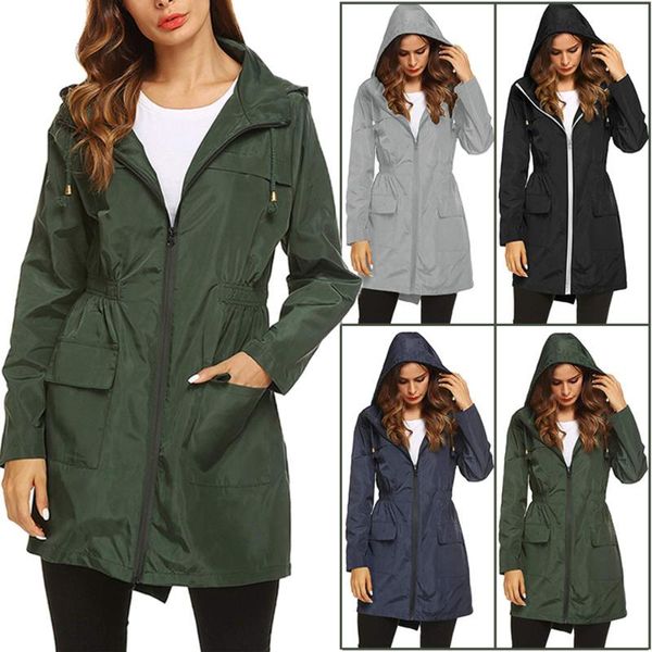 

2020 women wind jacket raincoat jacket solid waterproof outdoor rain long rain coat women motorcycle windbreaker, Tan;black