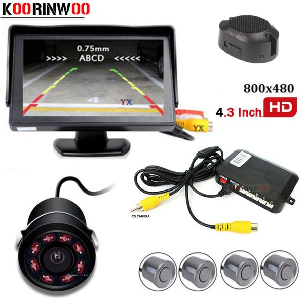 

koorinwoo car video monitor 800*480 car parking sensor 4 radars bibi speaker rear view camera backup ip68 reverse parktronic
