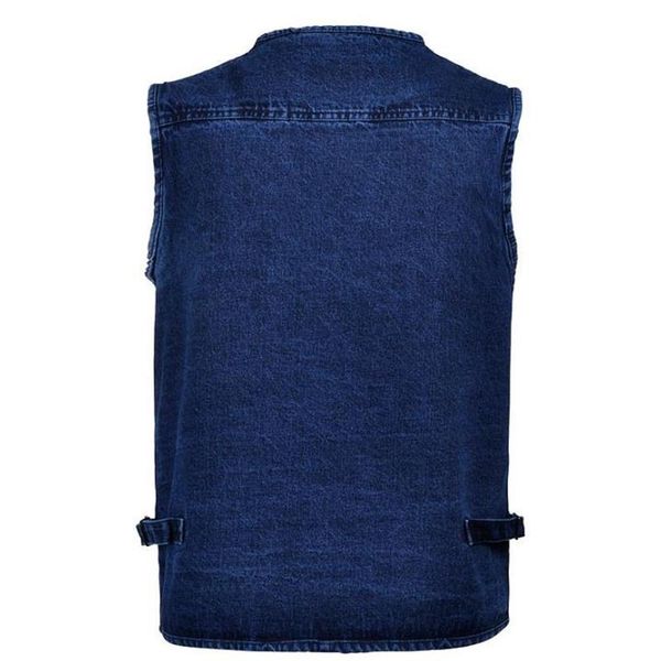 

spring man 5xl denim vest male plus size vest jeans men multi pocket pgraphy mens denim sleeveless jacket colete, Black;white