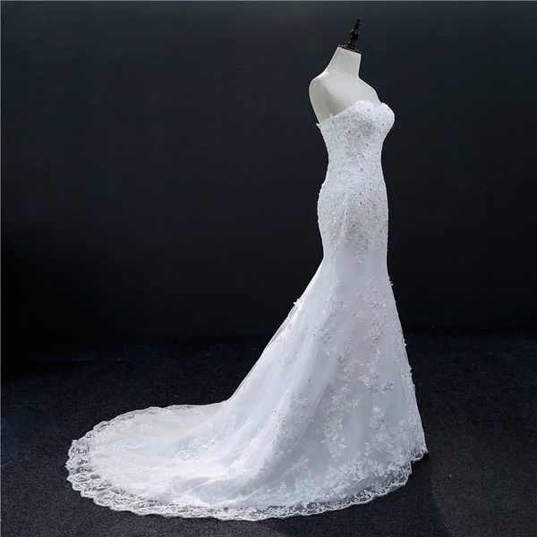

beaded lace mermaid wedding dresses bridal gowns 2020 sweetheart wedding gowns with appliques lace up fast shipping, White