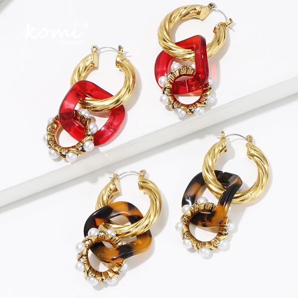 

komi fashion leopard chain chain contrast mosaic metal dangle earrings beautiful rhinestone pearl acetate buckle earrings k1157, Silver