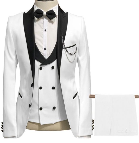 2020 Weiß Maßgeschneiderte Trauzeugen Anzüge Bräutigam Smoking Trauzeuge 3 Stück Männer Anzug Slim Fit Hochzeitsanzüge für Männer Bräutigam