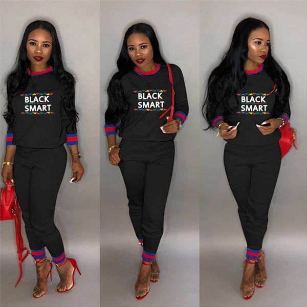 

Fashion Black Smart Women 2pcs Pants Sports Set With Printed Female Outfits Casual Womens Apparel