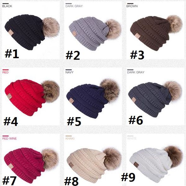 

warm cc trendy hats winter knitted fur poms beanie label fedora luxury cable slouchy skull caps fashion leisure beanie hats fa3190
