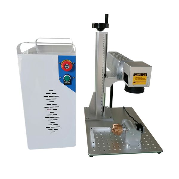 

20w 30w raycus laser source add rotary split fiber laser marking machine for metal plastic stainless steel jewelry