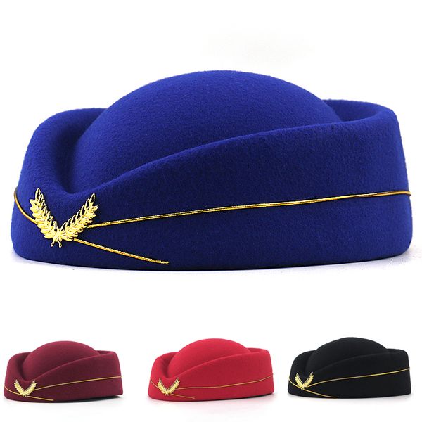 

fashion flight attendant wool beret hat performance props berets for women elegant cap for winter all matched, Blue;gray