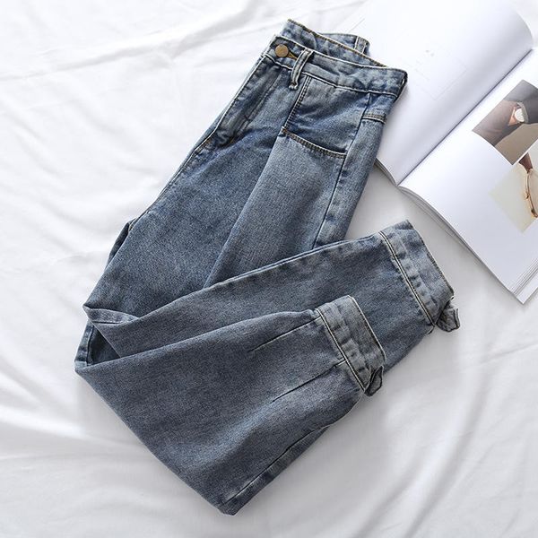 

women's jeans vintage high waist women denim harem pants loose large size mom streetwear boyfriend for clothes q2399, Blue