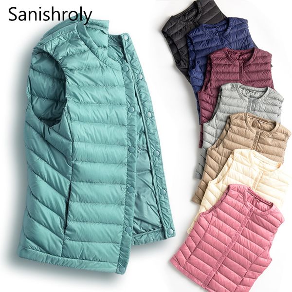 

sanishroly 2018 autumn women sleeveless waistcoat ultra light down vest duck down coat parka female short plus size 3xl 263, Black;white