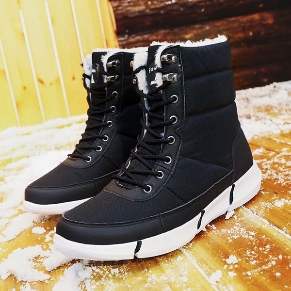 

2019 winter waterproof snow men boots shoes with fur plush warm male casual women mid-calf boot sneakers unisex, Black