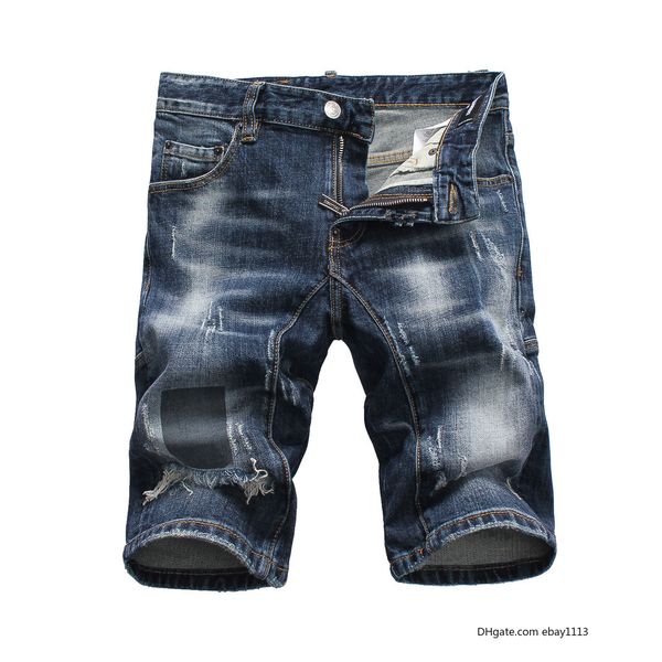 

mens designer short jeans straight lines holes tight jeans dsn34 casual jean night club black cotton summer men's fashion, Blue