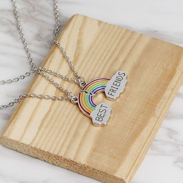 

new bff necklaces friends forever for 2 broken rainbow bridge pendants friendship birthday jewelry gift, Silver