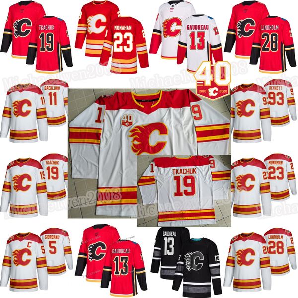 

2019 heritage classic calgary flames 40th anniversary johnny gaudreau sean monahan elias lindholm matthew tkachuk mark giordano jerseys, Black;red