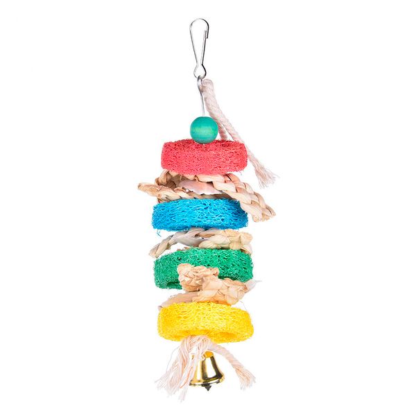 

colorful birds toy parrot chewing toys parrots biting playing standing toy with loofah sponge and bell random color