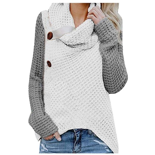 

stylish bar women chunky button turtleneck knitting pullover sweater lady winter knitwear long sleeve regular blouse outerwear #, White;black