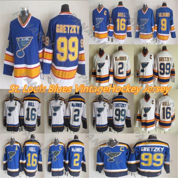 

men's st louis blues vintage jerseys 99 gretzky 16 hull 2 macinnis 9 gilmour ccm hockey jersey, Black;red