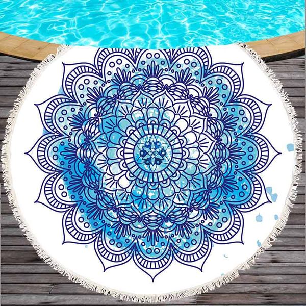 

150cm round beach towel with tassels microfiber large reactive printing beach towels serviette de plage adulte bath towel