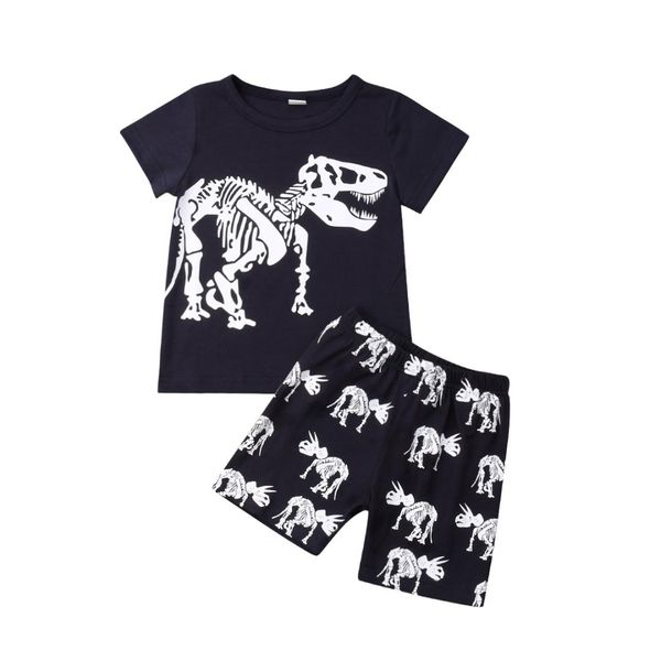 

2019 summer boys kids black outfits animal dinosaur t-shirt pants shorts set clothes 2-8y cool fashion cotton kid clothing sets, White