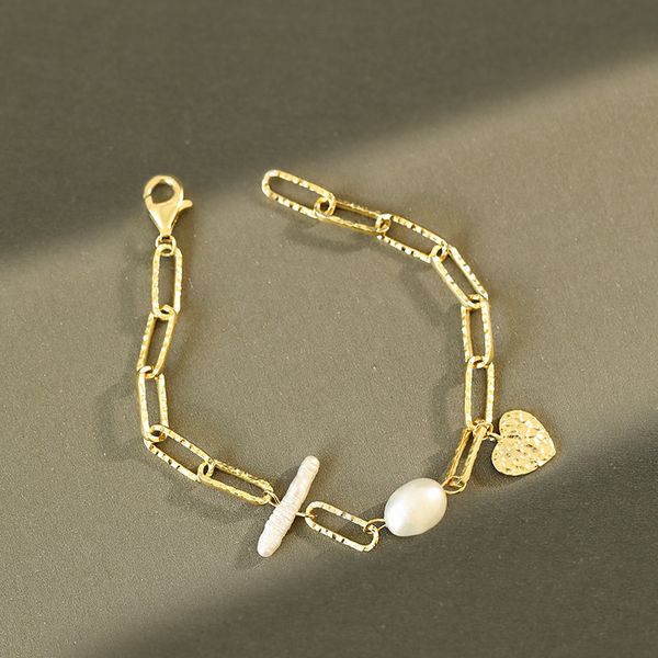 

elegant 925 sterling silver heart natural freshwater pearl bracelets for women fine jewelry chain bracelet bangle on hand gifts, Golden;silver