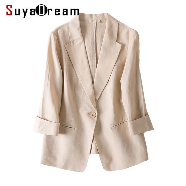 

women linen blazers solid 3/4 sleeved single button office lady blazer 2019 new fall winter out wear, White;black