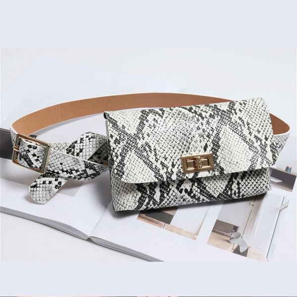 

leather belt bags waist pack women fashion serpentine bum fanny pack waist bag snake skin waist belt female purse t200113