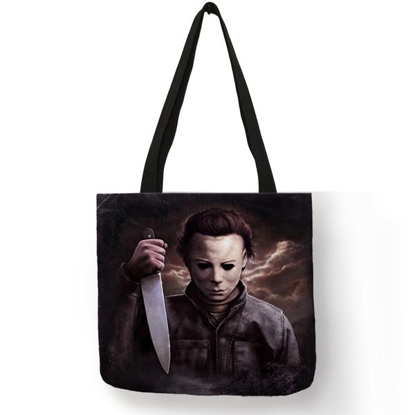 

personalized folding reusable shopping tote bag horror michael myers jack sally shoulder bags