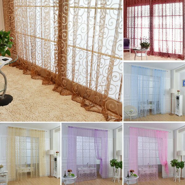 2019 Curtain Floral Vines Hooks Tulle Door Window Curtain Drape