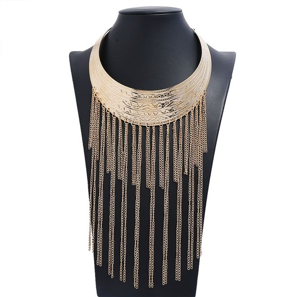

liuxsp matel tassel necklace for women geometic vintage statement choker necklace boho bohemian style female fashion jewelry, Golden;silver