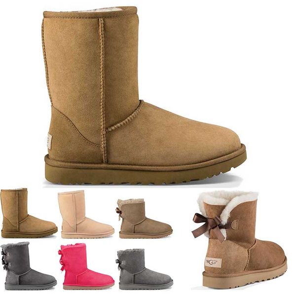 

2020 designer Australia women classic snow boots ankle short bow fur boot for winter chestnut women winter shoes size 36-41