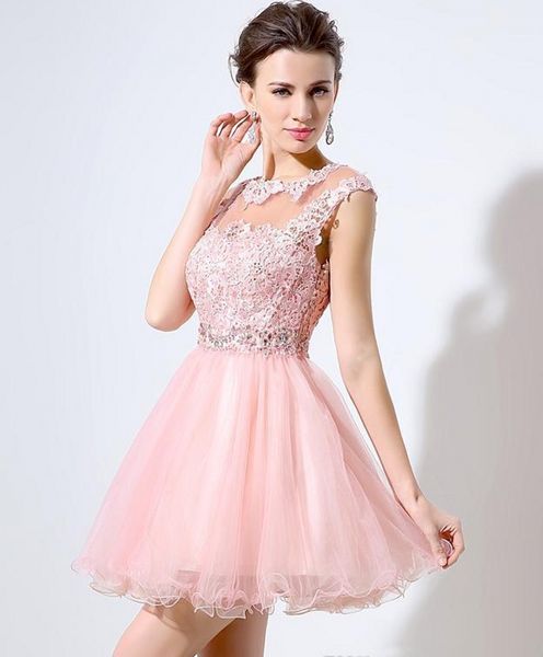 

junior 8th grade prom dresses cute pink short cocktail dresses a-line mini tulle lace beads cap sleeves bateau homecoming dresses, Blue;pink