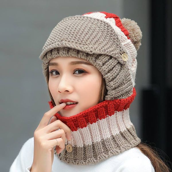 

2019 winter hat scarf set for women kitted thicken winter ring scarves with masks men hat female set, Blue;gray