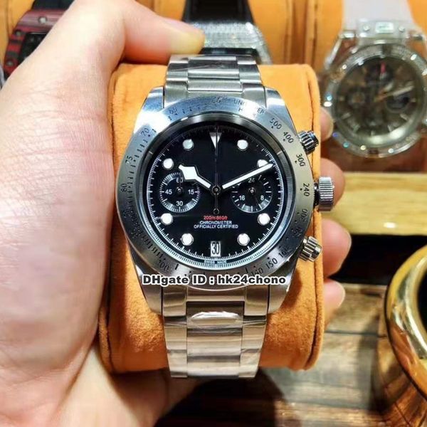 

новый роскошный heritage black bay часы хронограф кварцевые мужские часы 79350 черный циферблат из нержавеющей стали браслет мужские наручны, Slivery;brown