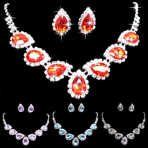 

bluelans prom wedding bridal crystal rhinestone waterdrop necklace earring jewelry set, Silver