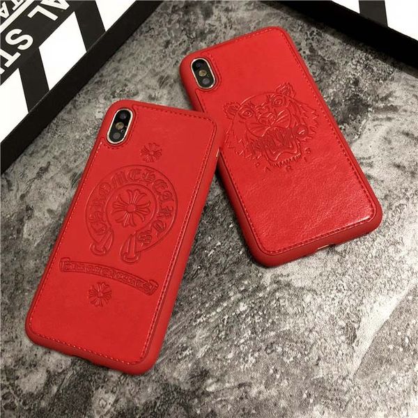

luxury phone case for iphonexsmax xr xs/x 7p/8p 7/8 fashion leather stamping designer protective brand red back cover 4 styles wholesale