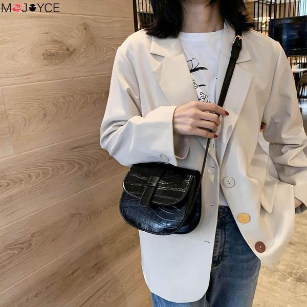 

retro stone pattern women crossbody saddle bag pu leather shoulder handbag