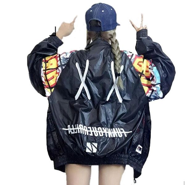 

new hollow out back embroidery bomber jacket style loosen jacket student harajuku oversize female basic coats outerwear fit, Black;brown