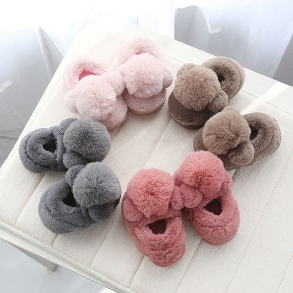 

toddler boys girls little kids shoes winter warm cute animal kid home slipper slip-on solid buckle rubber children' slippers, Black;grey