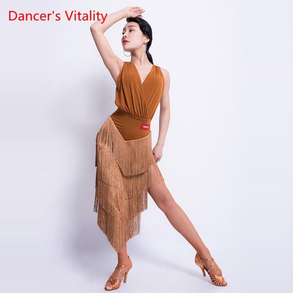 

latin dance dress female new dance practice clothes female tassel performance clothing competition skirt, Black;red