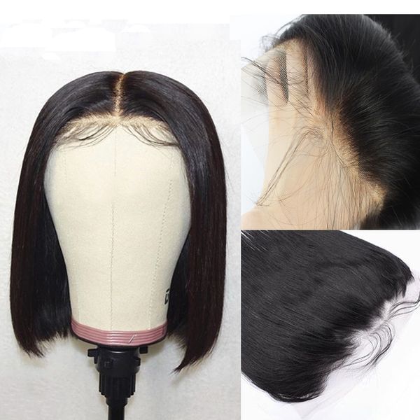 

9a pre plucked human hair bob wigs with baby hair silky straight brazilian virgin short lace front bob cut wigs for black women, Black;brown