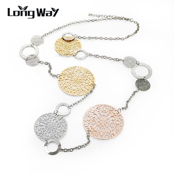 

longway vintage long statement necklace gold color silver color round flower women necklaces & pendants jewelry 2019 sne150001