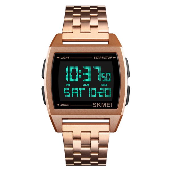 

men office rectangle home gift business double time stainless steel digital watch date waterproof countdown anti, Slivery;brown