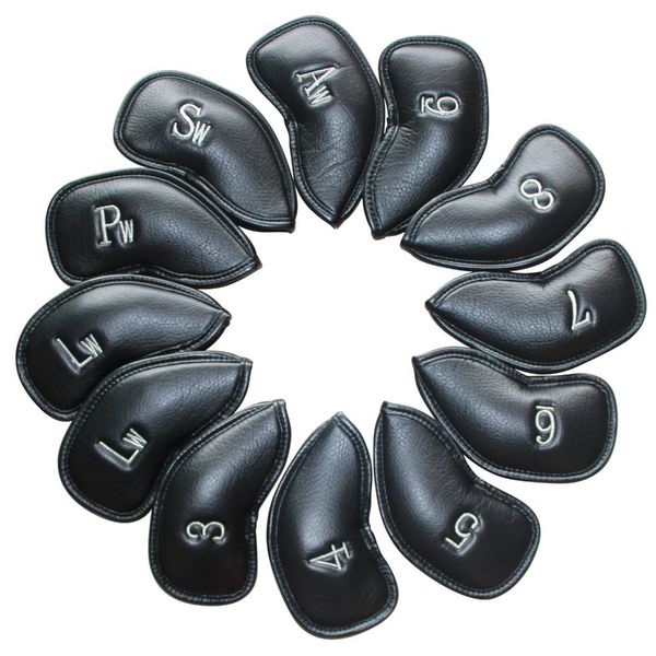 

set of 12 black pu leather golf club head cover wedge iron putter protective headcovers-black
