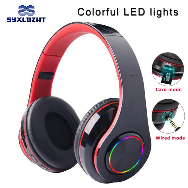 

wireless bluetooth headphones foldable stereo gaming headset support tf card led bass cordless earphone with mic for pc phone