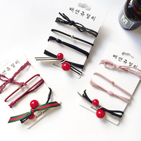 

4pcs/set hair ropes bear bow hair accessories women flower bowknot rubber band girl pearl scrunchie elastic band headdress