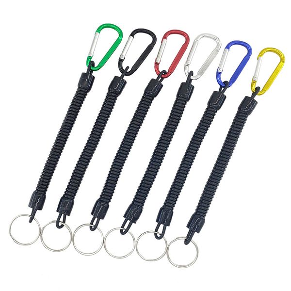 

anti lost carabiner keychain lanyard tpu retractable spring wire rope keyring chain elastic portable key ring camping trinkets keys holder, Slivery;golden