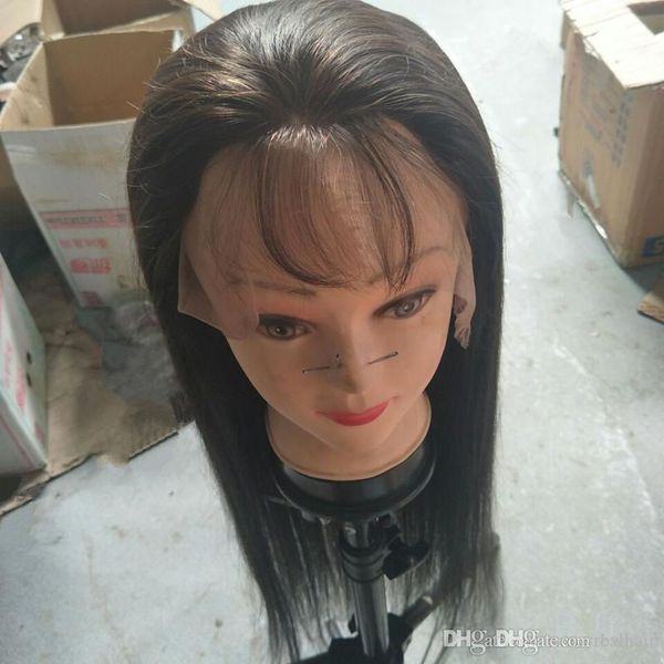 

natural color full lace human hair full lace wigs for black women virgin peruvian straight wave natural hairline with baby hair, Black;brown