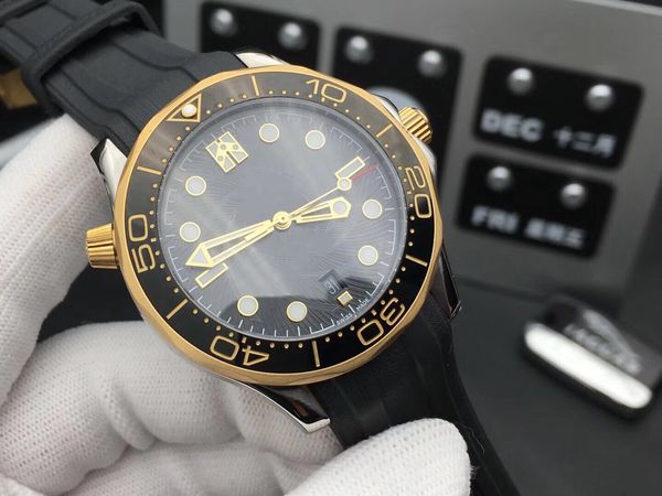 

super 12 007 montre de luxe black ceramic dial rubber strap 8800 fully automatic watch mechanical movement 42mm diving 300m, Slivery;brown