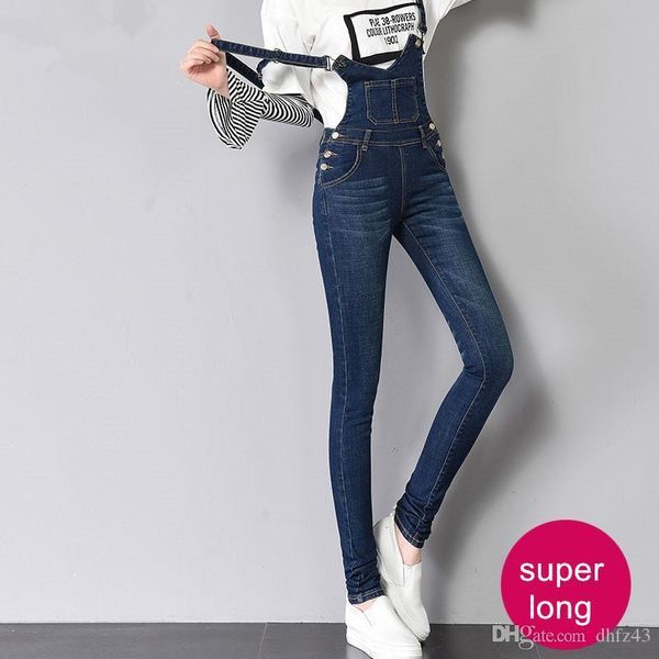 

plus size 26-40 high waist women jeans 2018 autumn stretch bib pants blue jumpsuits overalls denim skinny jeans pencil trousers