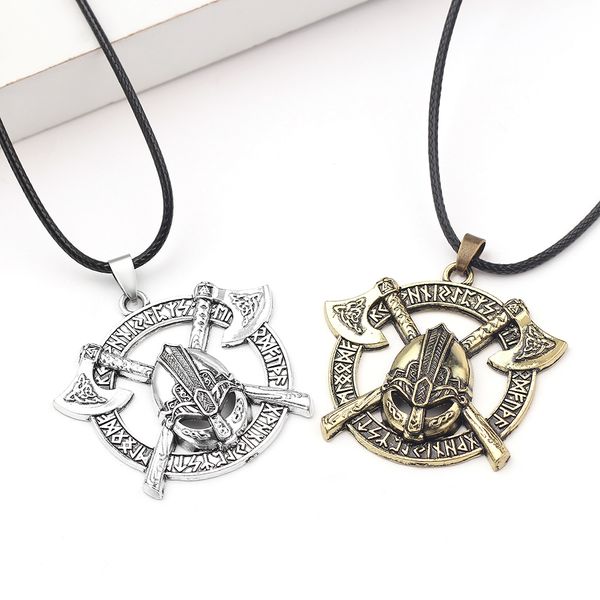 

punk viking helmet necklace pendants hammer of thor mask vintage leather rope chain necklaces statement jewelry for men, Silver