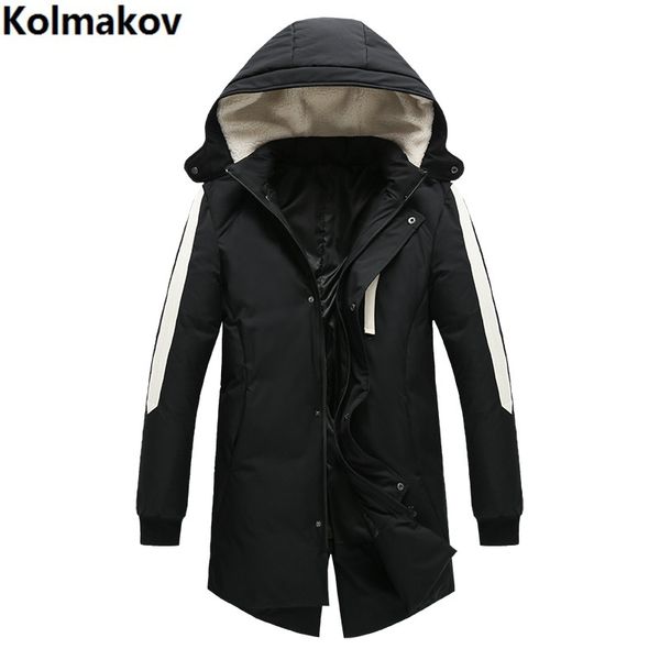 

2019 new men's winter brand 80% white duck down hooded jackets men hooded down jackets winter long warm overcoats, Black